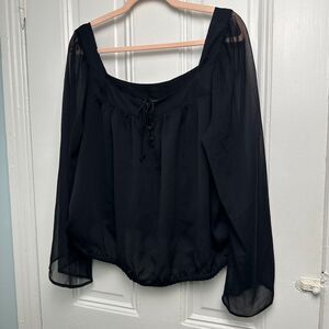 Express Blouse Womens XL Black Sheer Sleeve Whimsigoth Witchy Square Neck